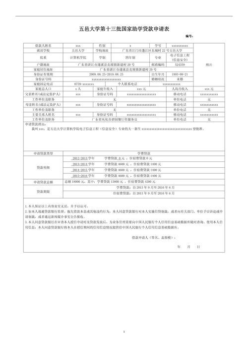 创业担保贷款申请表