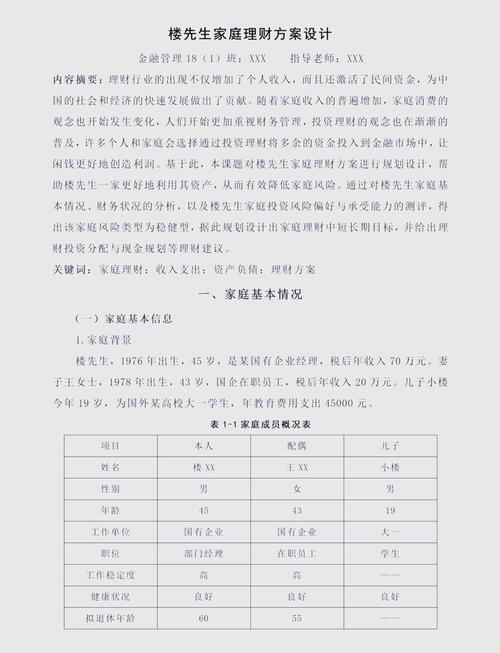 个人投资理财规划方案