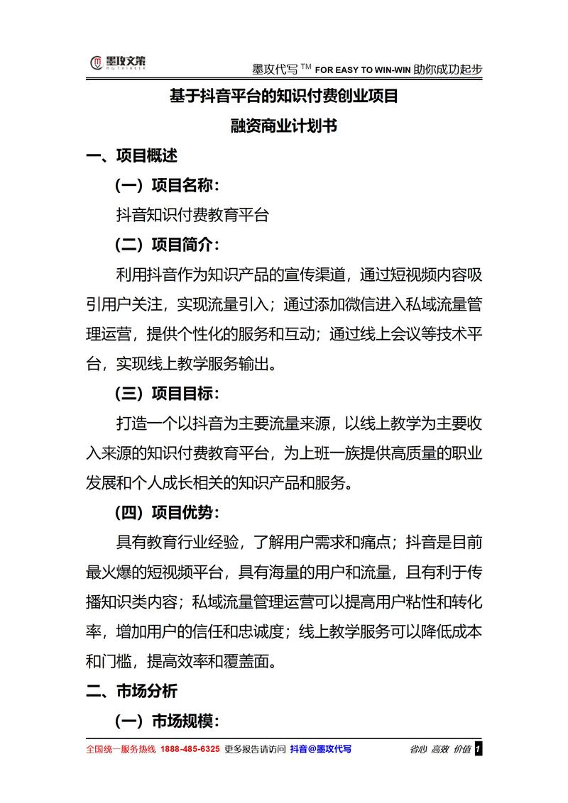商业融资计划书范本