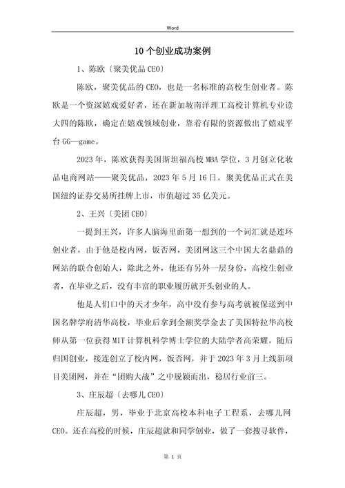 十个创业成功的案例