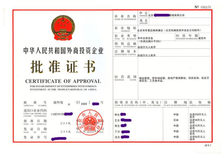 外商投资批准证书